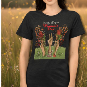 Elke Dag is Vrouwendag Handen en bloemen Tri-Blend Shirt