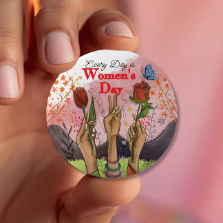 Elke Dag is Vrouwendag Handgeschilderde Bloemen Ronde Button 4,0 Cm