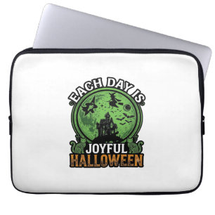 Elke Dag Vrolijke Halloween Spokenhuis Heks Kat Laptop Sleeve