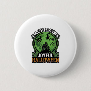 Elke Dag Vrolijke Halloween Spokenhuis Heks Kat Ronde Button 5,7 Cm