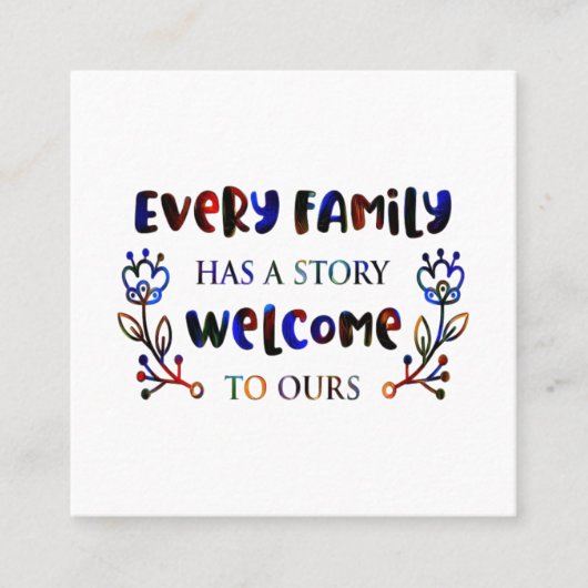 Elke familie heeft een artikel dat ons welkom heet vierkante visitekaartje (Voorkant)