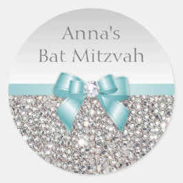 Elke gebeurtenis Faux Silver Sequins Blauwgroen Bo Ronde Sticker