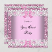 Elke Glitter Pink Lace Heart Silver Kaart (Voorkant / Achterkant)