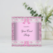 Elke Glitter Pink Lace Heart Silver Kaart (Staand voorkant)