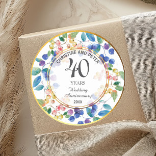 Elke huwelijksverjaardag (40) Gouden Frame Bessen Ronde Sticker