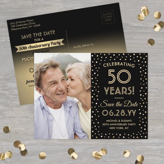 ELKE Jubileum Save the Date 1 Foto Zwart & Goud Uitnodiging Briefkaart