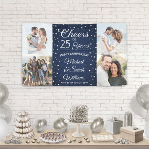 Elke jubileum viering 4 foto's navyblauw en wit spandoek
