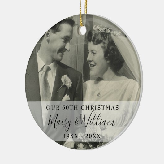 Elke jubileumjaar Kerst Huwelijk 2 Foto Keramisch Ornament (Links)