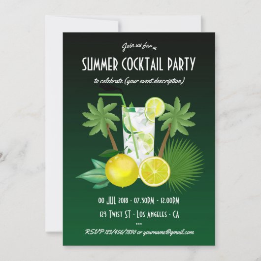Elke keer dat een zomercocktails wordt uitgenodigd kaart (Voorkant)