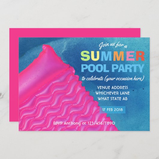 Elke keer dat een zomerpool wordt uitgenodigd kaart (Voorkant / Achterkant)