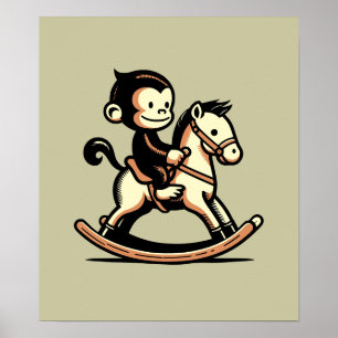Elke kleur aap op schommelend paard poster