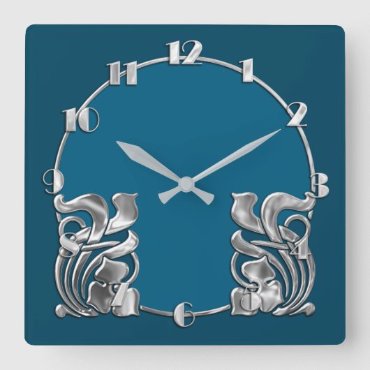 Elke kleur Art Deco Zilver ontwerp Vierkante Klok (Voorkant)