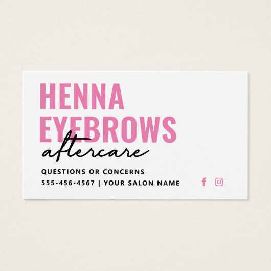 Elke kleur Henna Brows Brows Tint Aftercare Kaart (Voorkant)