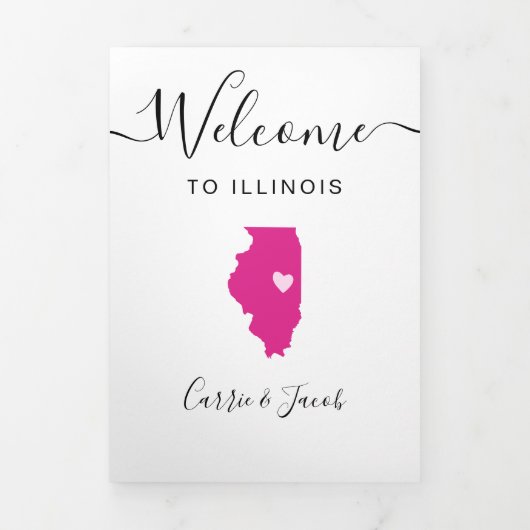 Elke kleur Illinois bruiloft welkomsttas reisschem Drieluik Programma (Cover)