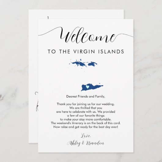 Elke kleur Maagdeneilanden bruiloft welkom route (Voorkant / Achterkant)