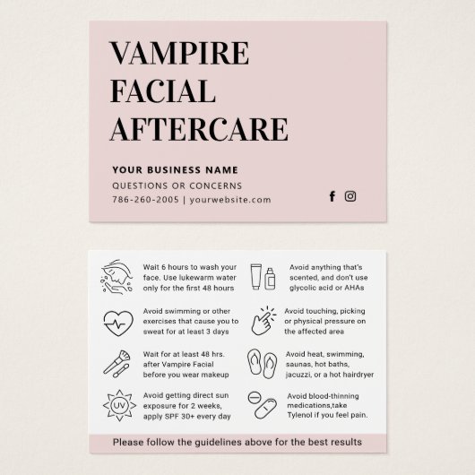 Elke Kleur Microneedling Aftercare Kaart (Voorkant /achterkant)