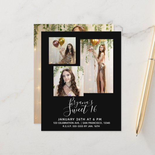 Elke Kleur Moderne Minimale Sweet 16-partijfoto (Voorkant / Achterkant in situ)