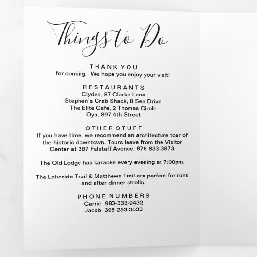 Elke kleur New Jersey bruiloft welkom route Drieluik Programma (Binnenzijde eerst)