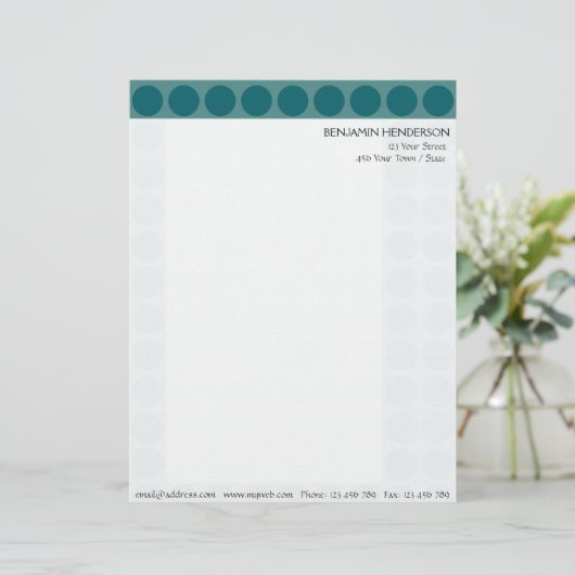 elke kleur Polka Dots Pattern op Blauwgroen Persoonlijk Briefhoofd (Staand voorkant)