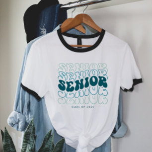 Elke kleur Retro Wavy Senior Afstuderen T-shirt