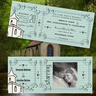Elke kleur Romantic Chapel Ticket Weduwfoto Kaart