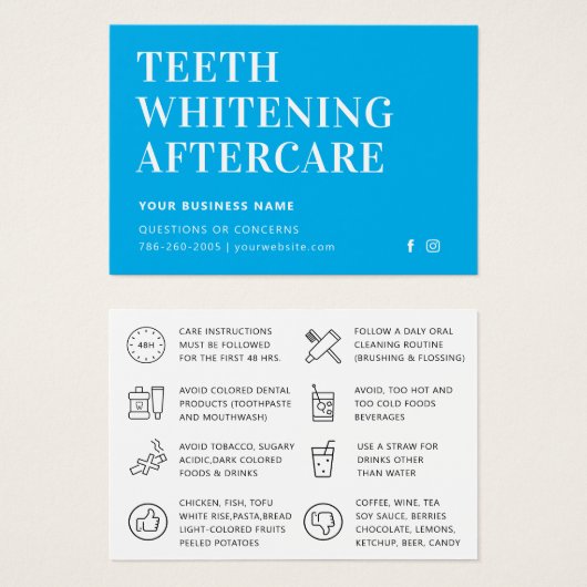 Elke kleurentest Whitening Aftercare Instructies Visitekaartje (Voorkant /achterkant)