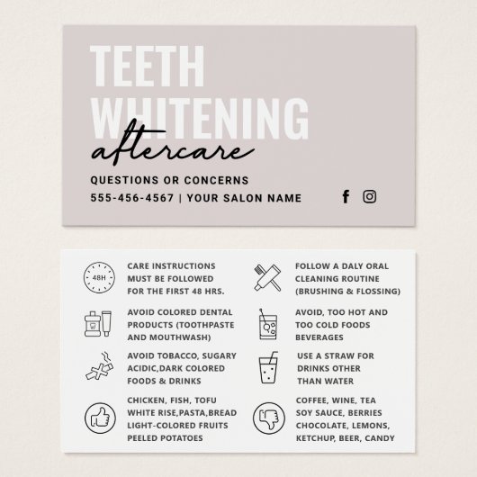 Elke kleurentest Whitening Aftercare Instructies Visitekaartje (Voorkant /achterkant)
