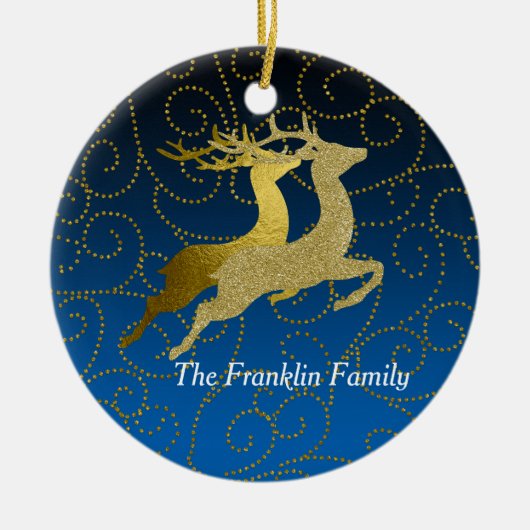 Elke kleurloze zwarte ombre Two Gold Reindeer Holi Keramisch Ornament (Voorkant)