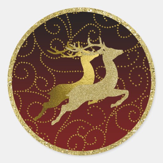 Elke kleurloze zwarte ombre Two Gold Reindeer Holi Ronde Sticker (Voorkant)