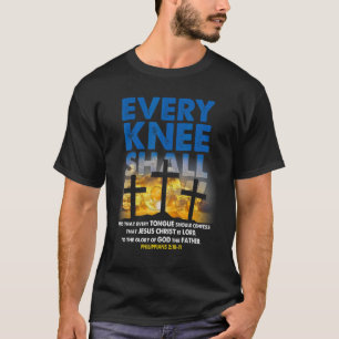 Elke knie moet een Christelijk kruisbijbelverje in T-shirt