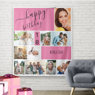 Elke leeftijd 10 Foto Collage Persoonlijk Roze Wandkleed