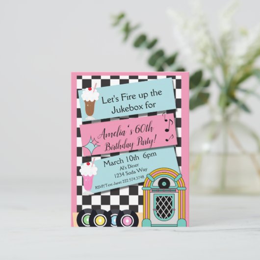 Elke leeftijd, 1950's Diner Birthday Uitnodiging (Staand voorkant)