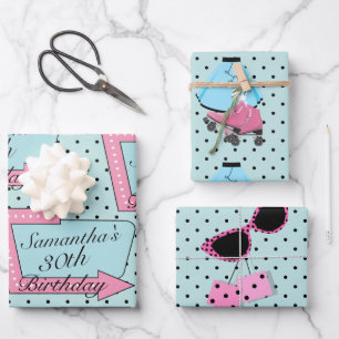 Elke leeftijd, 1950's Retro Birthday Inpakpapier Vel