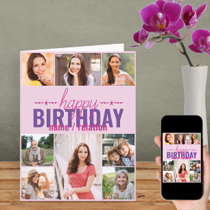 Elke leeftijd 8 Foto Collage Persoonlijk Roze Birt Kaart