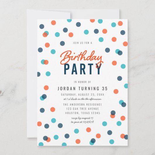 Elke leeftijd Donkerblauw Sinaasappel Confetti Ver Kaart (Voorkant)