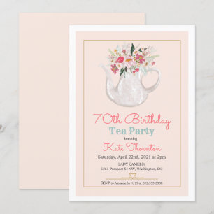 ELKE LEEFTIJD - Floral Teapot Tea Party Birthday Kaart