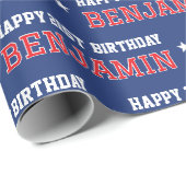 Elke Leeftijd Happy Birthday Retro Custom Navy Red Cadeaupapier (Rol Hoek)