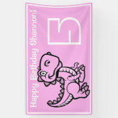 Elke leeftijd Pink T Rex Dinosaurus Verjaardag Spandoek (Verticaal)