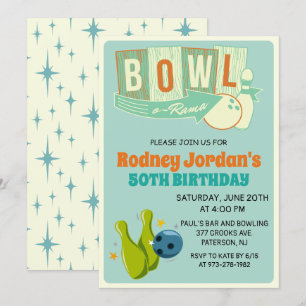 ELKE LEEFTIJD - Retro Bowling Verjaardagsuitnodigi Kaart