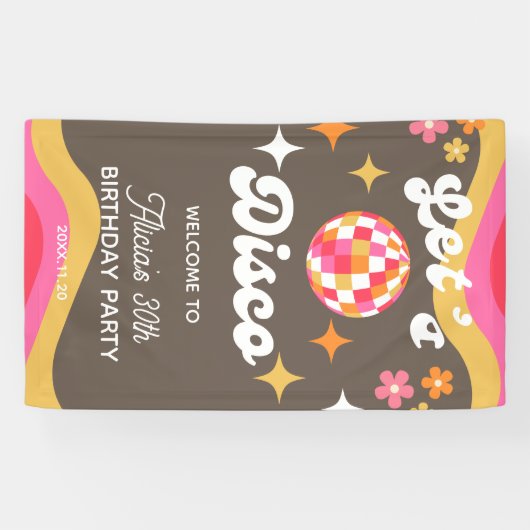 Elke leeftijd Retro Groovy 70s Laten we Disco Verj Spandoek (Horizontaal)