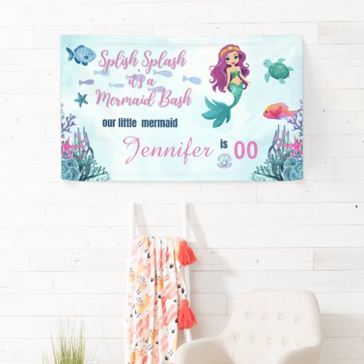 Elke leeftijd Splish Splash Mermaid Bash Meisjes V Spandoek (Insitu)