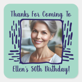 Elke leeftijd verjaardag aangepaste foto naam dank vierkante sticker