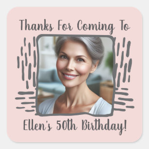 Elke leeftijd verjaardag aangepaste foto naam dank vierkante sticker