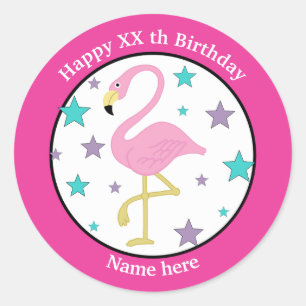 Elke leeftijd verjaardag Flamingo gepersonaliseerd Ronde Sticker