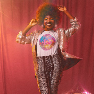 Elke Leeftijd Verjaardag Retro Hot Pink Disco Ball T-shirt