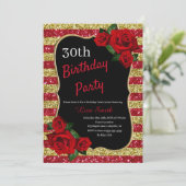 Elke leeftijd verjaardag rode en gouden glitter ro kaart (Staand voorkant)