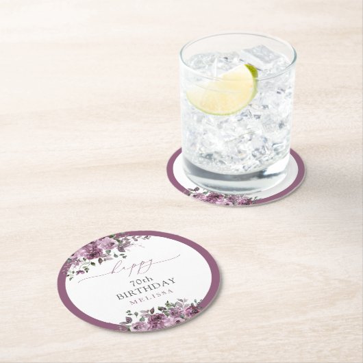 Elke leeftijd verjaardagsfeestje Elegante Paarse R Ronde Kartonnen Onderzetter (Insitu)