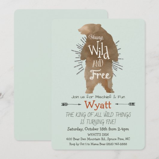 ELKE LEEFTIJD - Verjaardagsuitnodiging Wilde Beer Kaart (Voorkant / Achterkant)