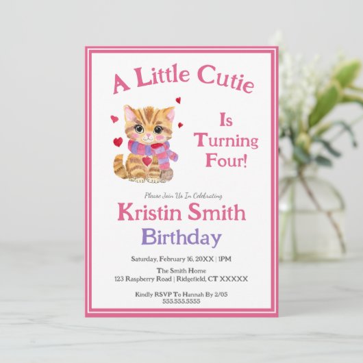 ELKE LEEFTIJD Waterverf Valentijnsdag Kat Verjaard Kaart (Staand voorkant)