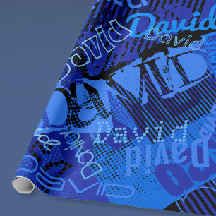 Elke naam aanpasbare creatieve blauw cadeaupapier